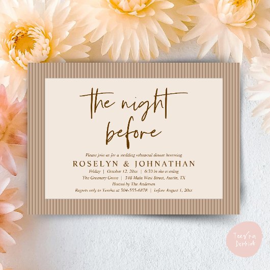 The Night Before Classic Neutral Wedding Rehearsal 招待状