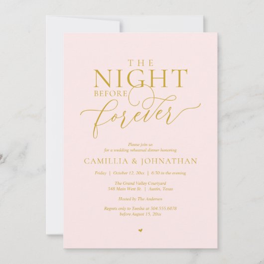 “The Night Before Forever” Blush & Gold Rehearsal  招待状 (正面)