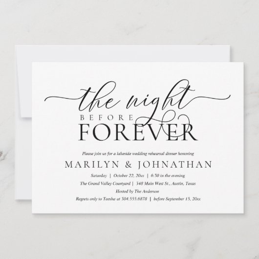 The Night Before Forever, Classy Rehearsal Dinner 招待状 (正面)