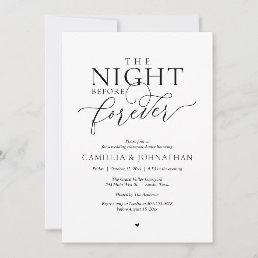 “The Night Before Forever” Modern Rehearsal Dinner 招待状 (正面)