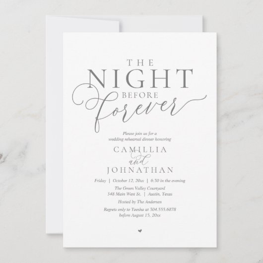 “The Night Before Forever” Modern Rehearsal Dinner 招待状 (正面)