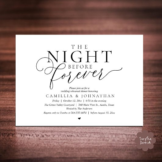 “The Night Before Forever” Modern Rehearsal Dinner 招待状