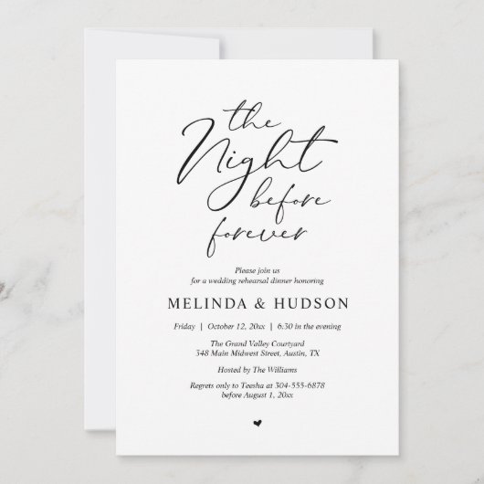 The Night Before Forever Romantic Rehearsal Dinner 招待状 (正面)