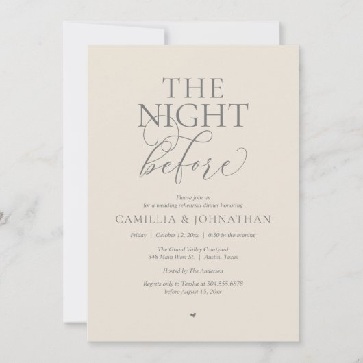 “The Night Before” Modern Wedding Rehearsal Dinner 招待状 (正面)