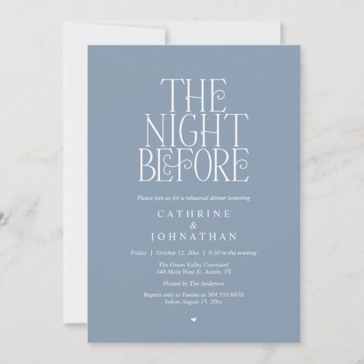 "The Night Before" Rehearsal Dinner Dusty Blue 招待状 (正面)