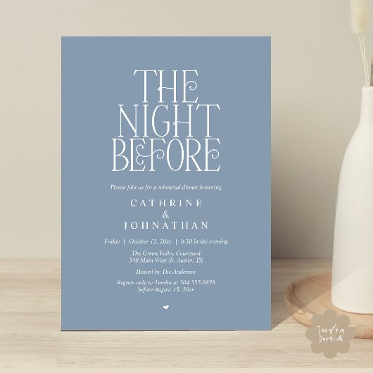 "The Night Before" Rehearsal Dinner Dusty Blue 招待状