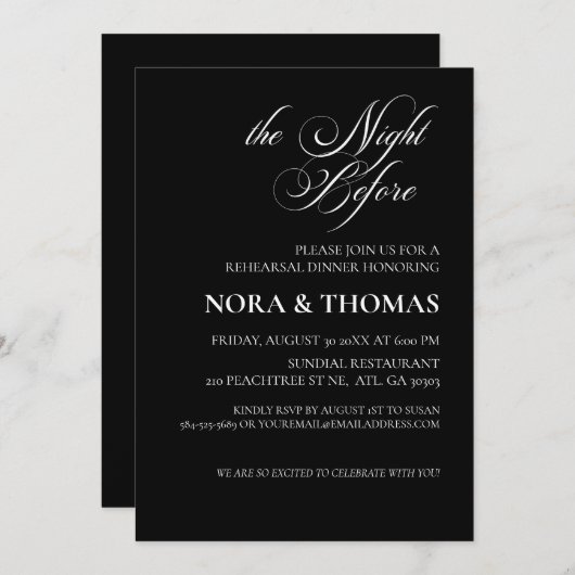 The Night Before Rehearsal Dinner Invitation Black 招待状 (正面/裏面)
