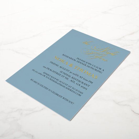 The Night Before Rehearsal Dinner Invitation Teal 箔招待状 (回転した状態)
