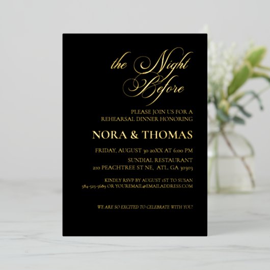 The Night Before Rehearsal Dinner Invite Black 箔招待状 (立ち正面)