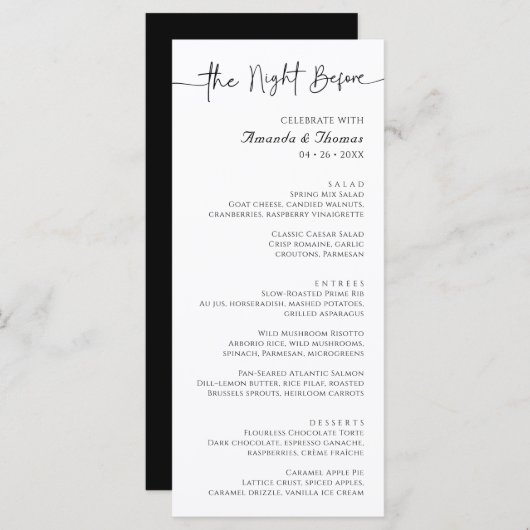 The Night Before Rehearsal Dinner Menu 4 x 9" メニュー (正面/裏面)