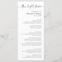 The Night Before Rehearsal Dinner Menu 4 x 9"