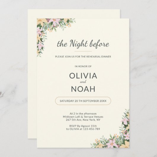 The night before-Romantic Floral Rehearsal Dinner 招待状 (正面/裏面)