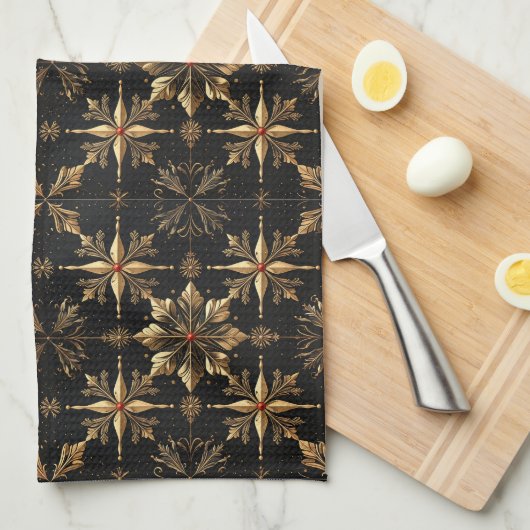 The Noël Kitchen Elegance - Black キッチンタオル (四つ折り)