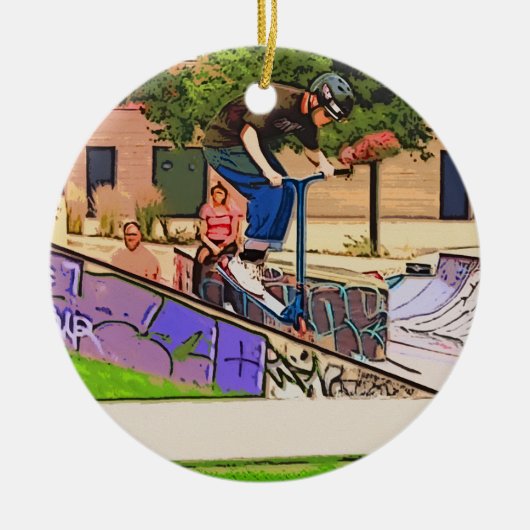 The Nosedive Landing - Scooter Rider Trick セラミックオーナメント (正面)