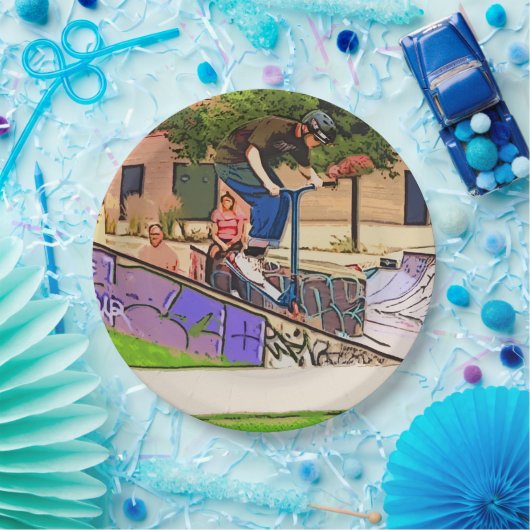 The Nosedive Landing - Scooter Rider Trick ペーパープレート (パーティー)