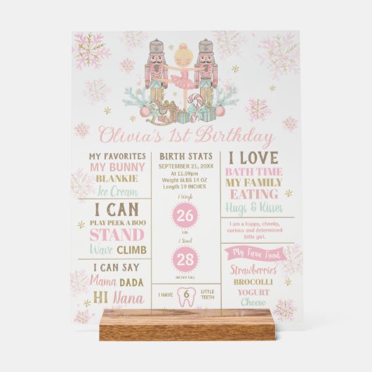 The Nutcracker 1st Birthday Milestone Birth Stats  アクリルサイン (正面)