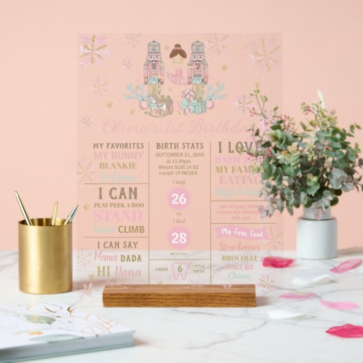 The Nutcracker 1st Birthday Milestone Birth Stats アクリルサイン (ウェディング)