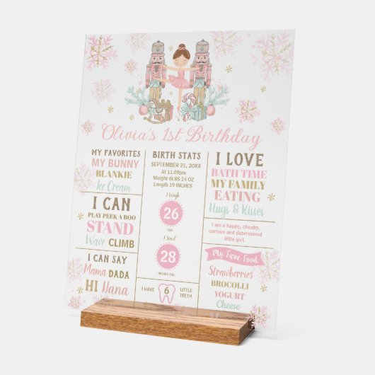 The Nutcracker 1st Birthday Milestone Birth Stats  アクリルサイン (傾斜)
