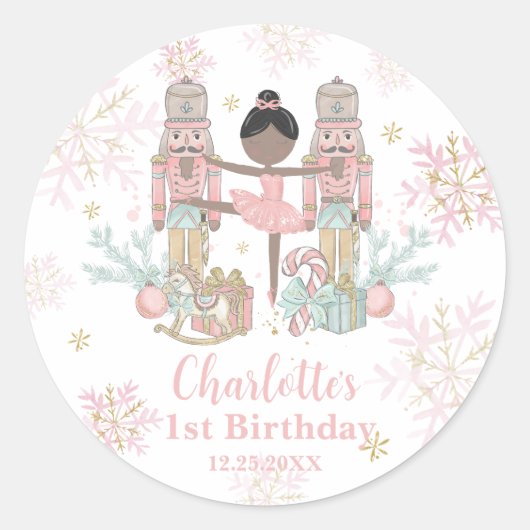 The Nutcracker Ballet Blush Pink 1st Birthday ラウンドシール (正面)