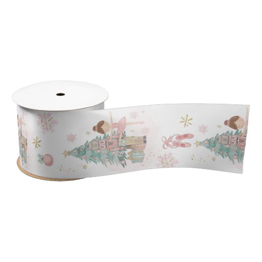 The Nutcracker Pastel Pink Mint Christmas Ballet サテンリボン (リール)