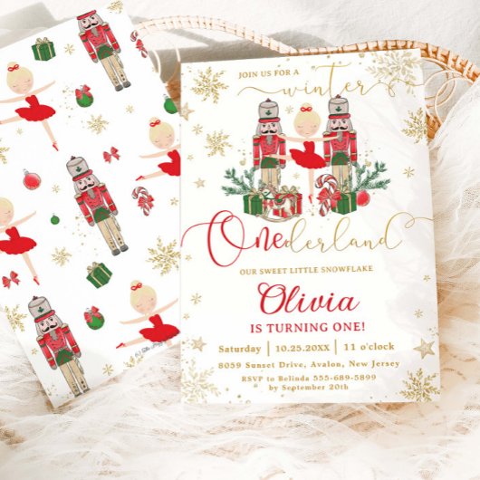 The Nutcracker Winter Onederland 1st Birthday Red 招待状