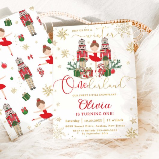 The Nutcracker Winter Onederland 1st Birthday Red 招待状