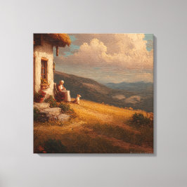 The Old Lady and Her Dog キャンバスプリント