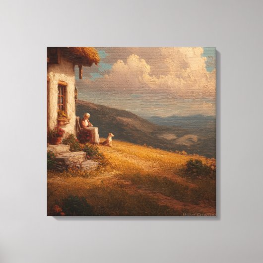 The Old Lady and Her Dog キャンバスプリント (正面)