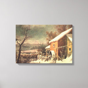 『The Old Mill In Winter Currier & Ives Canvas Prin キャンバスプリント