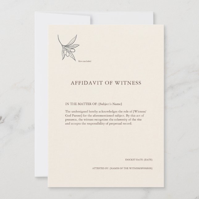 The Olive Branch- Sacrament Witness Card (正面)
