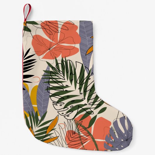 The original pattern with tropical leaves and plan スモールクリスマスストッキング (正面)