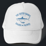 The Outer Banks Shark Patrol OBX Blue Vintage キャップ<br><div class="desc">The Outer Banks Shark Patrol OBX Vintage Style Distressed Blue Graphic Design.  North Carolina Nags Head Hatteras Ocracoke Atlantic Ocean Fish Fishing Sharks Seafood Boating Barrier Islands.</div>