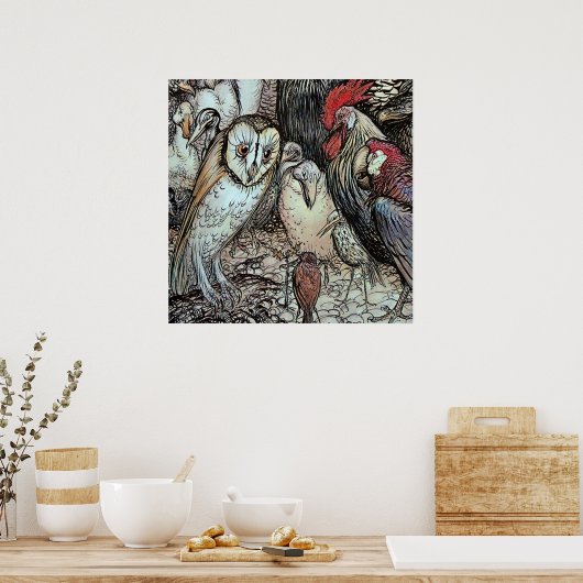 “The Owl and the Birds” by Arthur Rackham ポスター (キッチン)