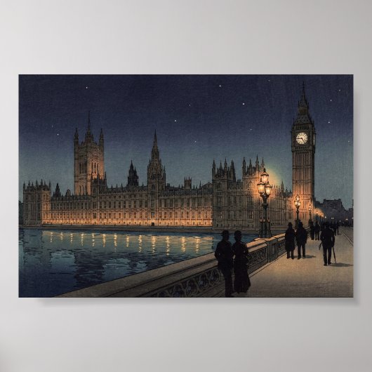 The Palace of Westminster Japanese Woodblock Print ポスター (正面)