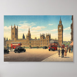 The Palace of Westminster Japanese Woodblock Print ポスター