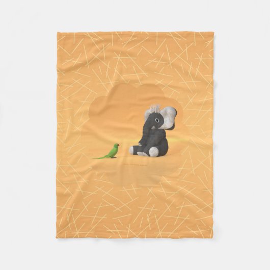 The parrot meets a stuffed elephant fleece blanket フリースブランケット (正面)