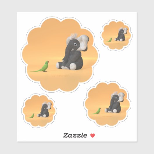 The parrot meets a stuffed elephant sticker シール (シート)