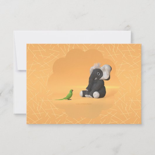 The parrot meets a stuffed elephant thank you card サンキューカード (正面)