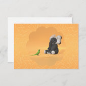 The parrot meets a stuffed elephant thank you card サンキューカード (正面/裏面)