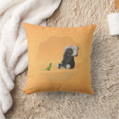 The parrot meets a stuffed elephant throw pillow クッション (ブランケット)