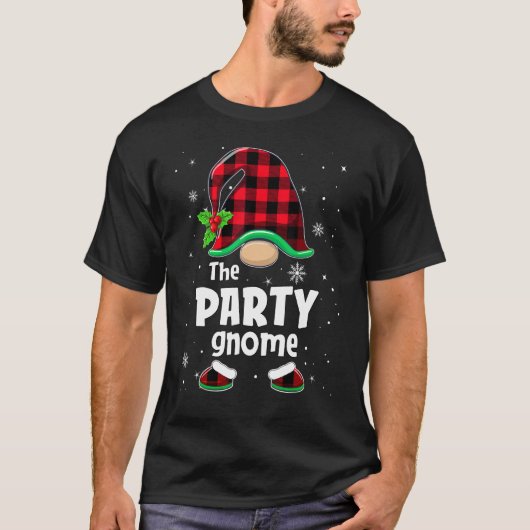 The Party Gnome Buffalo Plaid Christmas Matching F Tシャツ (正面)