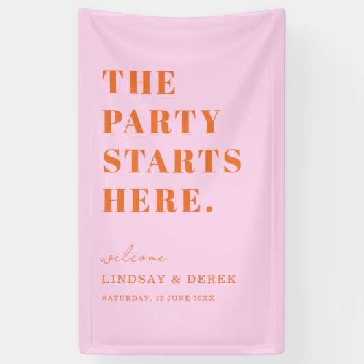 The Party Stars Here! Bold Font Wedding Welcome 横断幕 (縦)