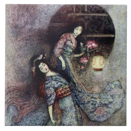 “The Peony Lantern” by Warwick Goble タイル (正面)