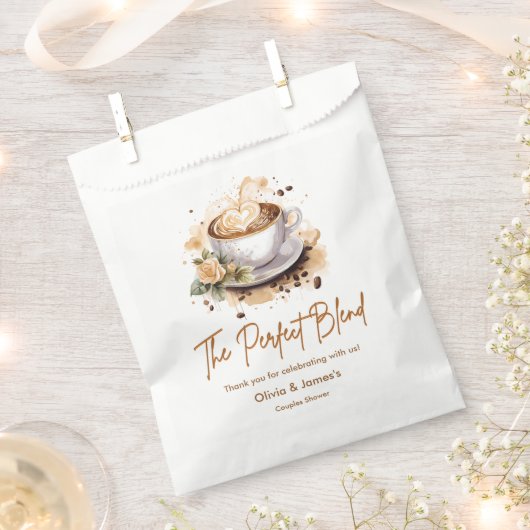 The Perfect Blend Coffee Wedding Couples Shower  フェイバーバッグ (クリップ留めされた状態)