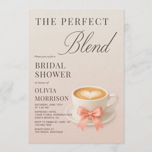 The Perfect Blend Coquette Coffee Bridal Shower 招待状 (正面)