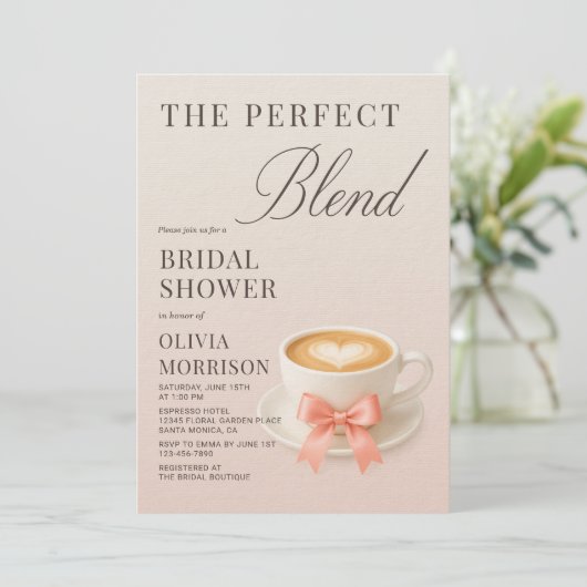 The Perfect Blend Coquette Coffee Bridal Shower 招待状 (スタンド正面)