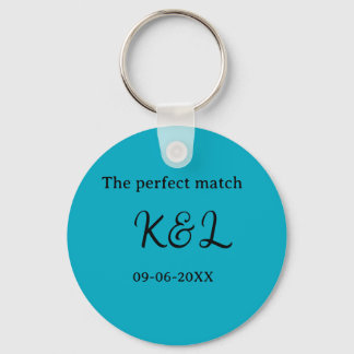 The perfect match couple name letter date blue sim キーホルダー