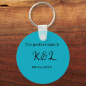 The perfect match couple name letter date blue sim キーホルダー (正面)