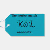 The perfect match couple name letter date blue sim ギフトタグ (裏面横)