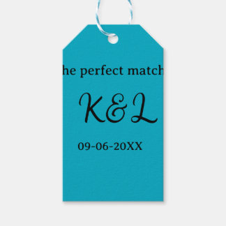 The perfect match couple name letter date blue sim ギフトタグ